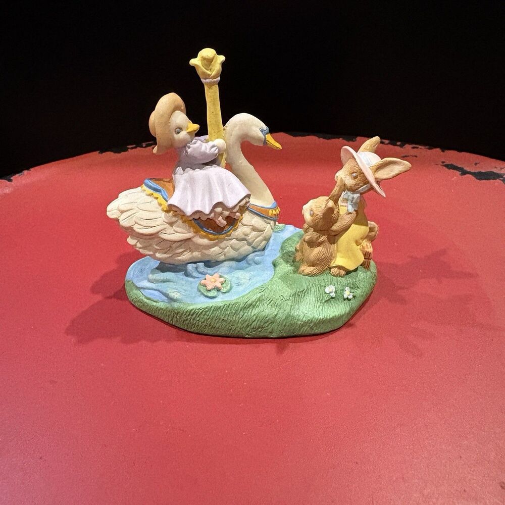 Vintage 1993 Avon Kathy Jeffers Figurine Swan Bunny Duck Spring Collectible
